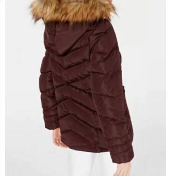 NWT Madden Girl Juniors Faux-Fur Trim Hooded Merlot M - Picture 2 of 15